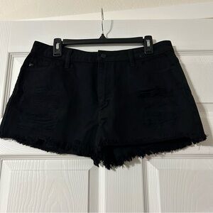 KanCan Black Cutoff Jean Shorts Distressed Size Large Raw Hem 100% cotton